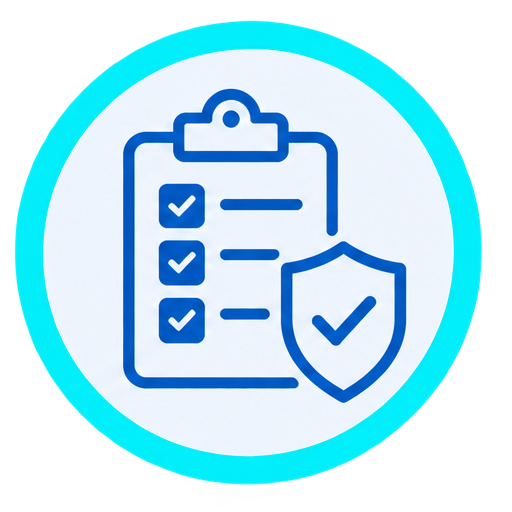 Icon of a checkbox list with a shield and checkmark, representing security or protection.