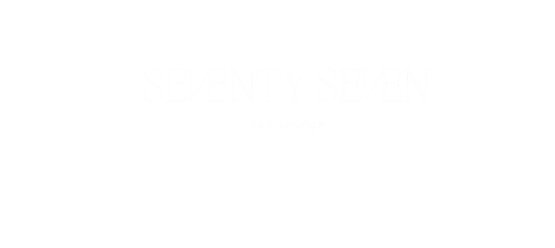 Logo for Seventy Seven Hair Lounge with black background and white text.