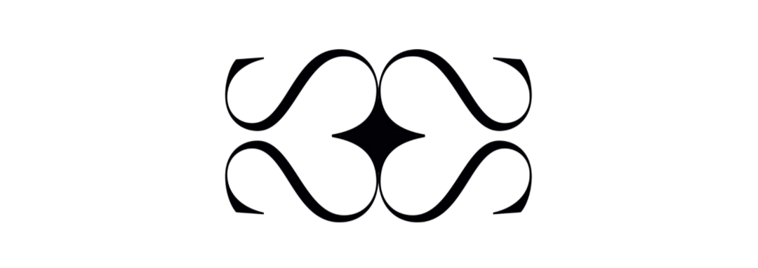 Symmetrical black and white geometric pattern with curved lines and star-like shape in the center.