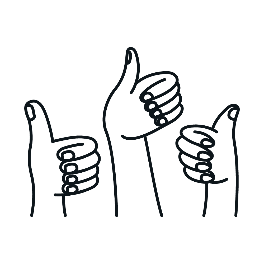 Illustration of three hands giving thumbs up.