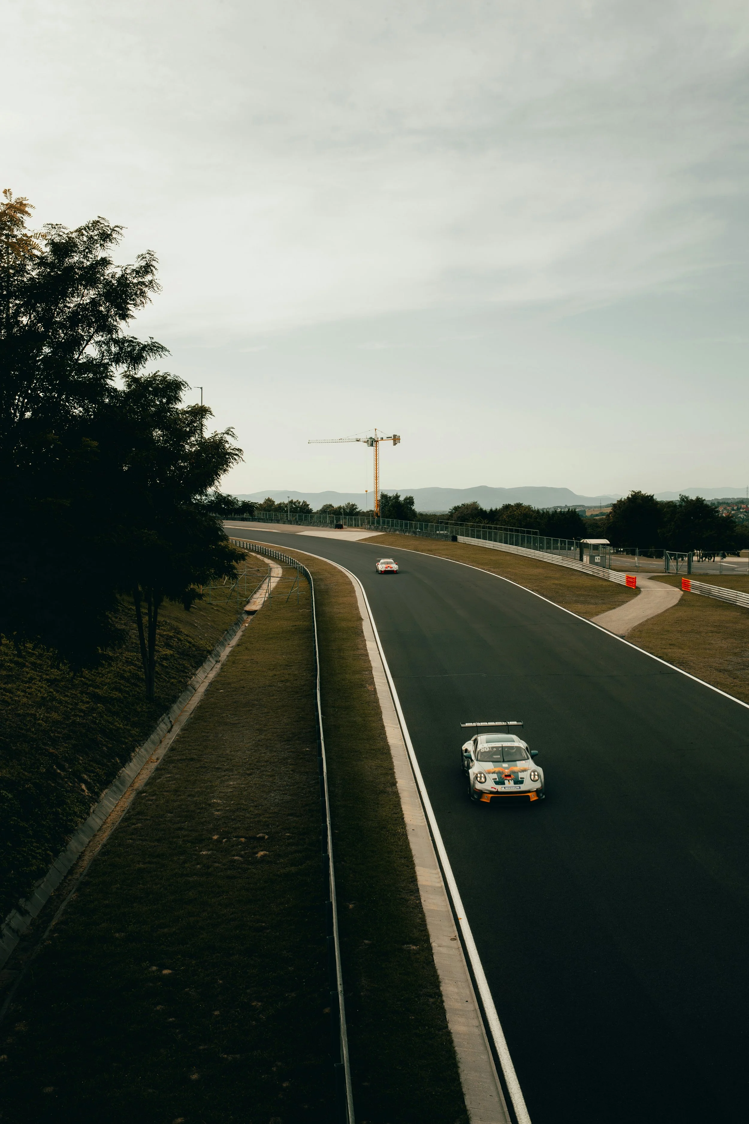 Race cars on a motorsports track
