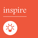 Red background with the word 'inspire' and a lightbulb icon.