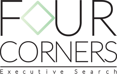 Logo for Four Corners Executive Search, featuring the words 'FOUR' and 'CORNERS' with a green diamond shape between 'F' and 'U'.