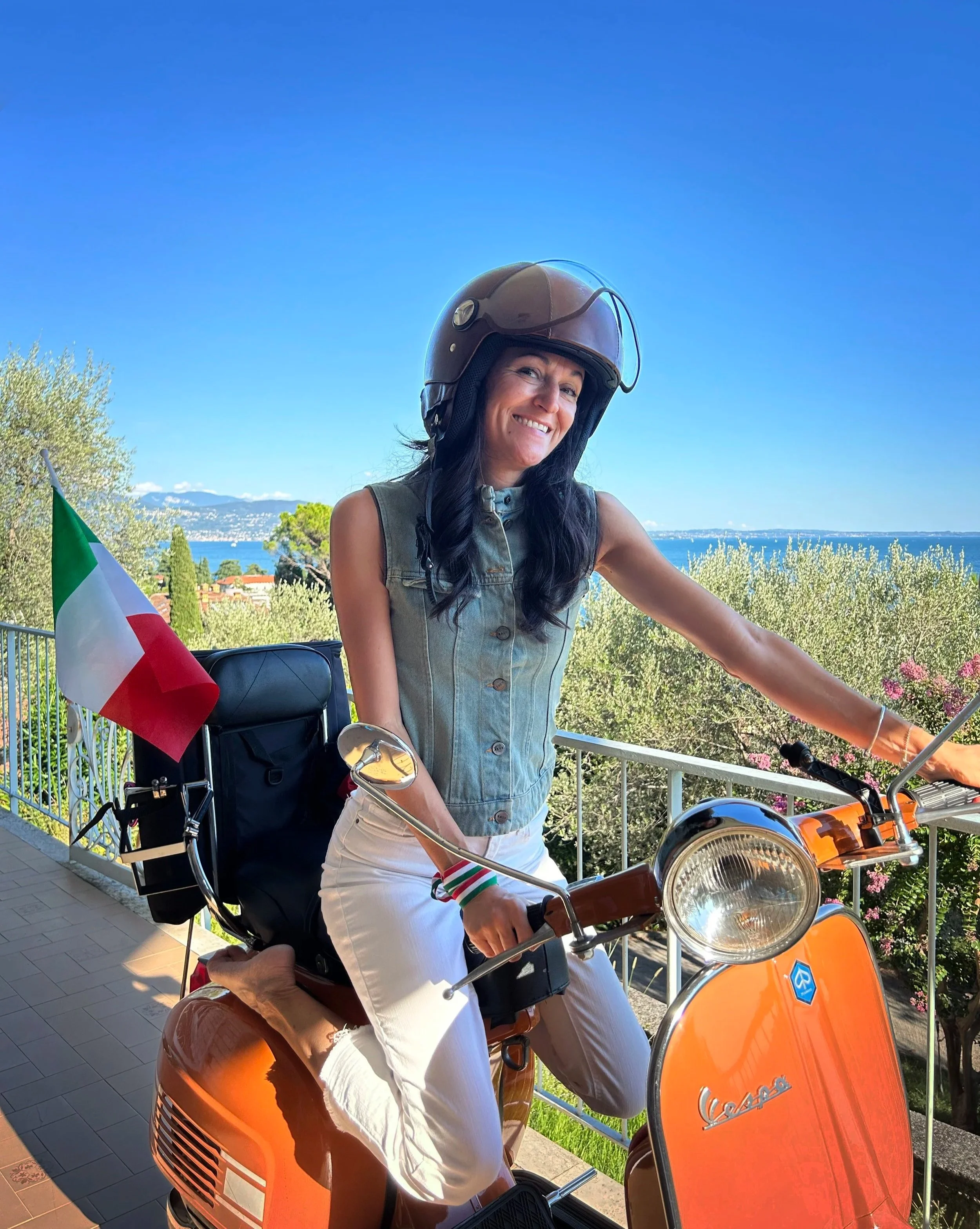 Linda Zacchi on a Vespa at Lake Garda, Italy