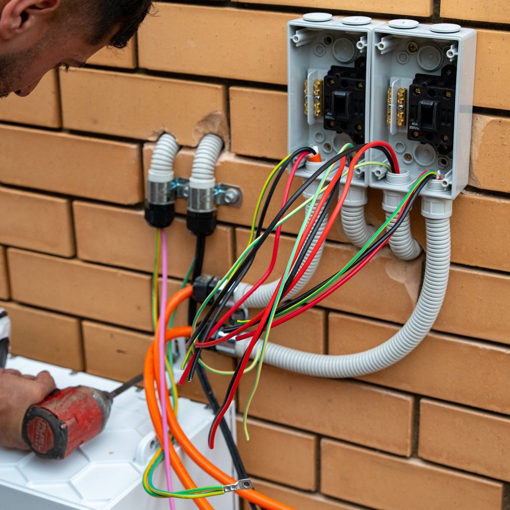 Installer working on wiring