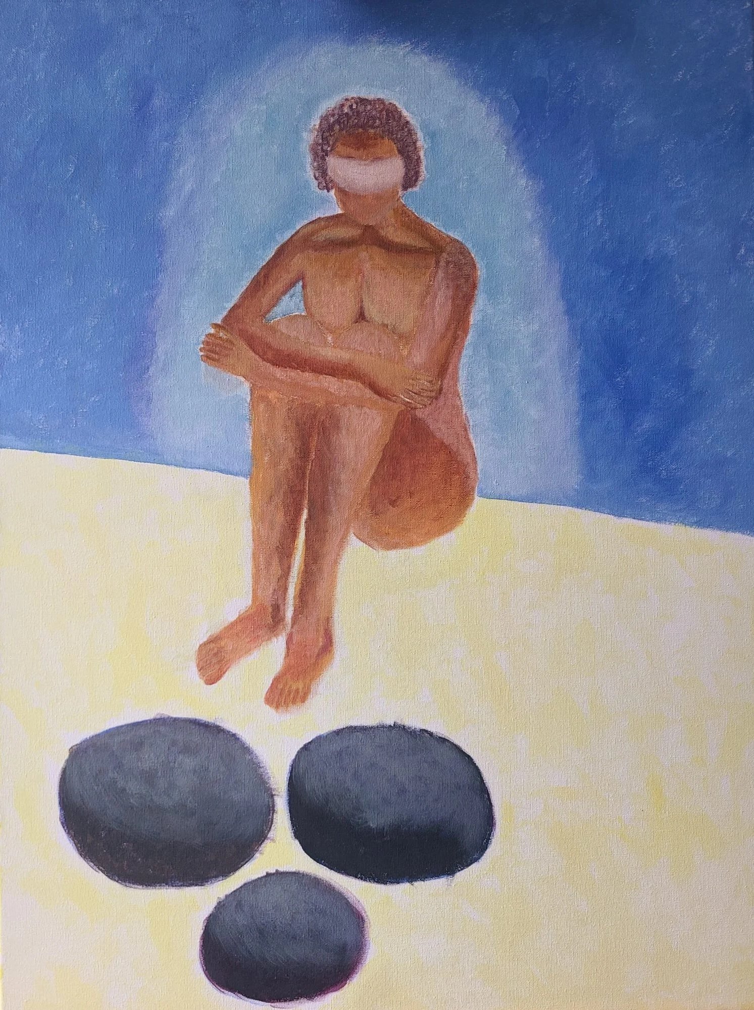 The Insomnia Series 5 'THE DAWN' Oil on canvas. My mind is alike a pebble in the dawn. Thoughts are hazy and repetitive. I sit reverentially awaiting a passing thought only to receive an unending array of hopeless noise. I wish to sleep but it is too