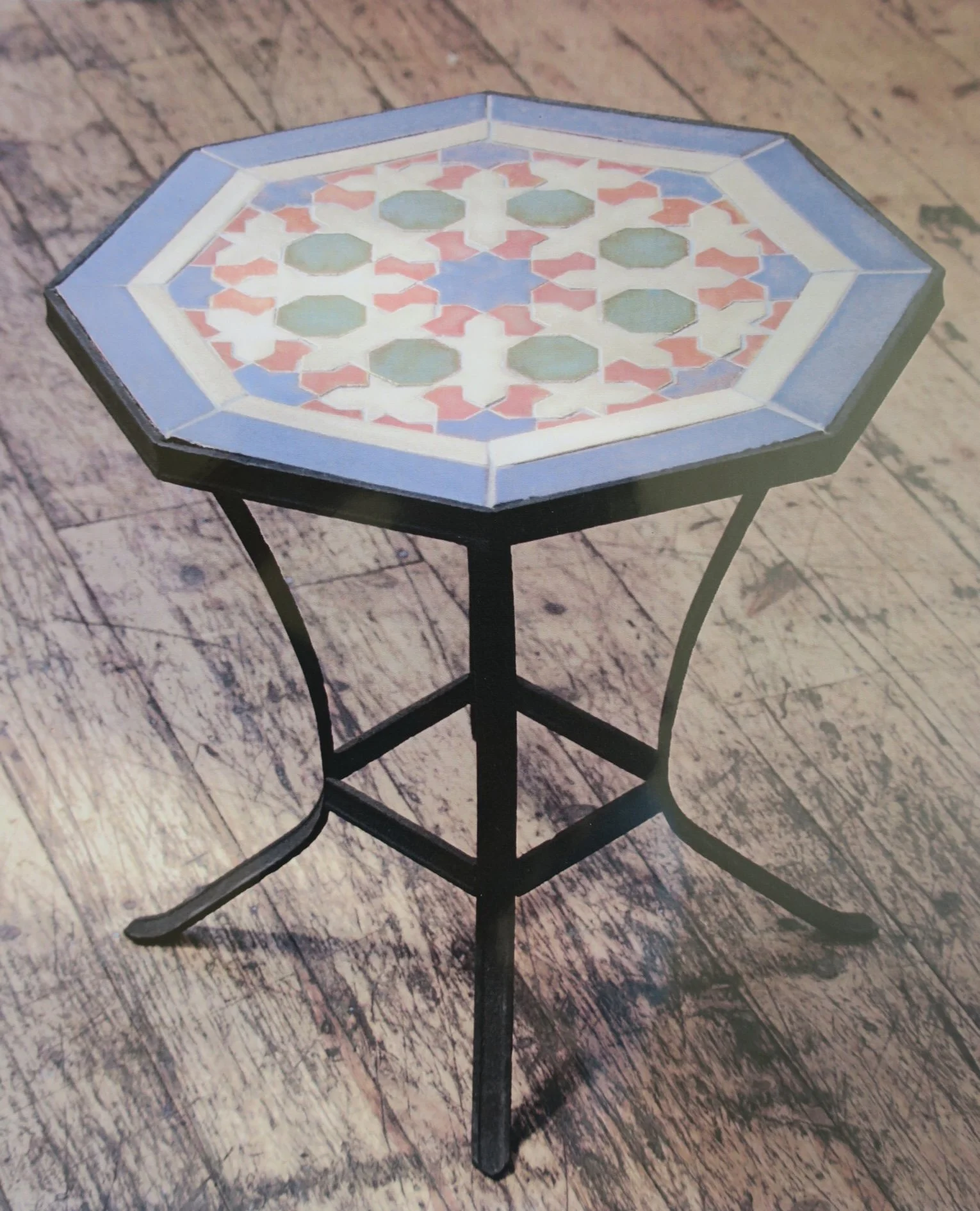 The Zellige Table: ceramic tiles and wrought iron 
