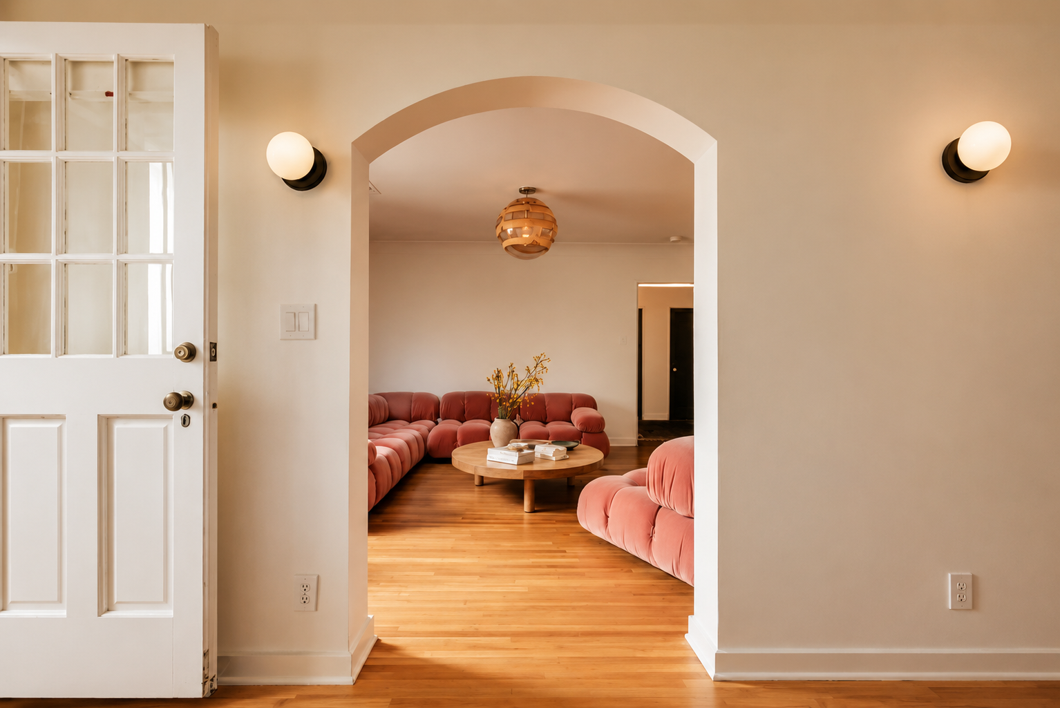 Archway at historic Spanish home renovation in Los Angeles Los Feliz area