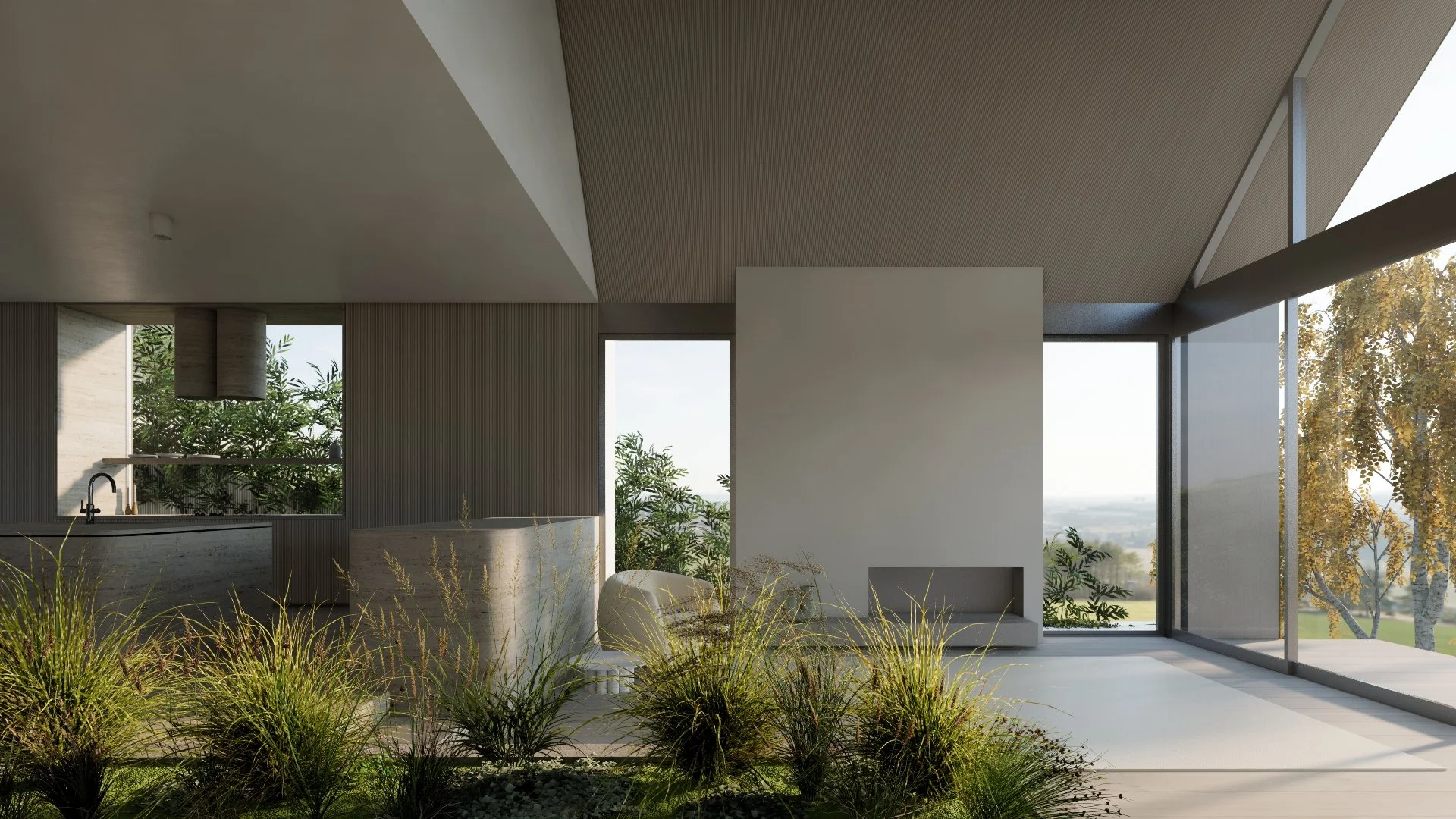 Architectural rendering of a private courtyard that brings natural light, landscape design, and outdoor living into the heart of a custom Westside Los Angeles residence by JBurton General Contractor.