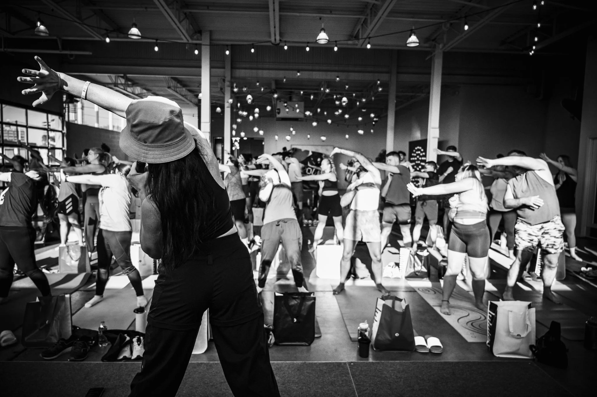 Large group facilitation session in an industrial indoor space