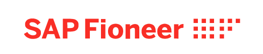 SAP Fioneer logo with red and black text and red dotted design
