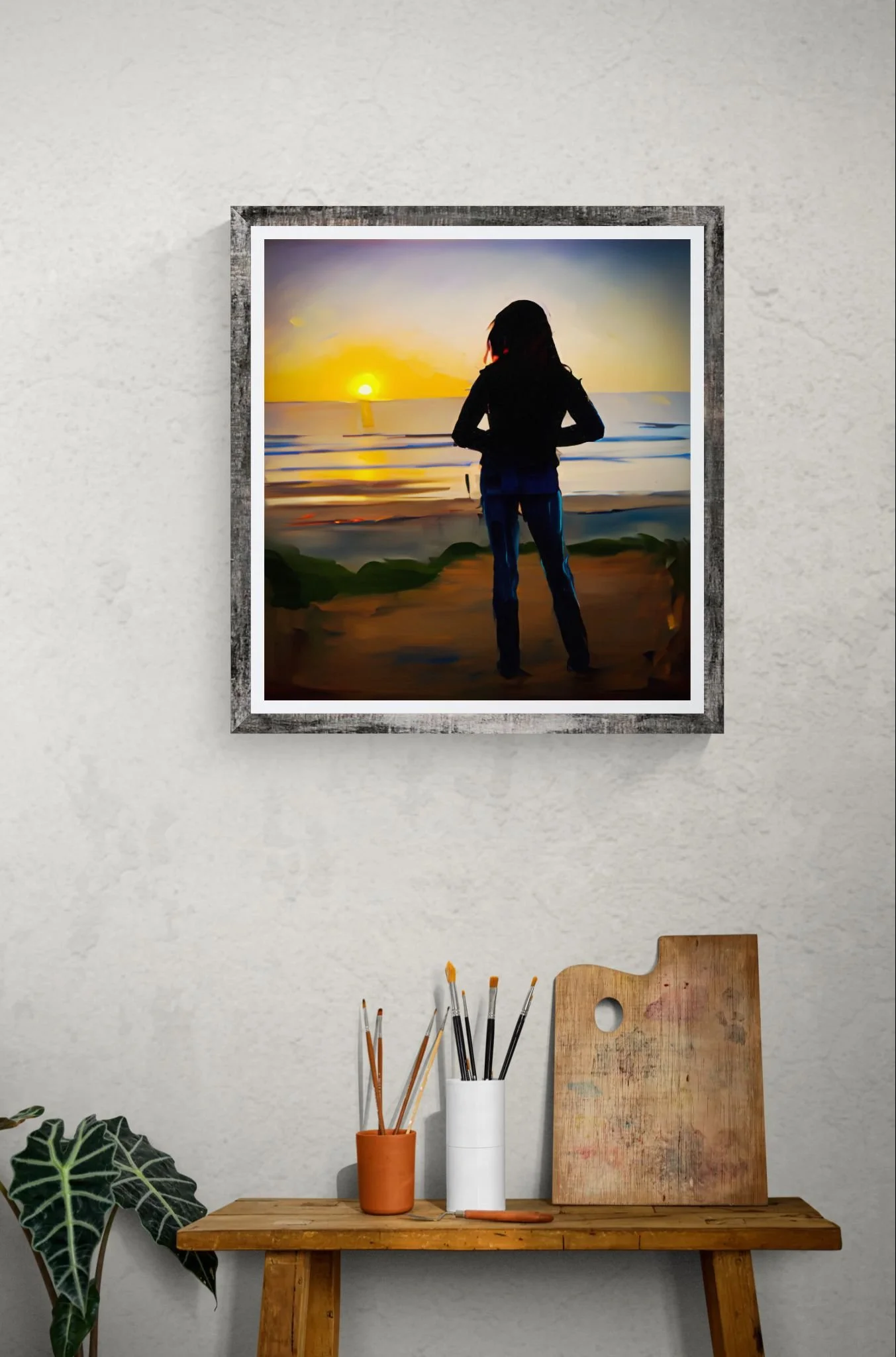 Ocean Thourghts Artists side table with brushes and palette.jpeg