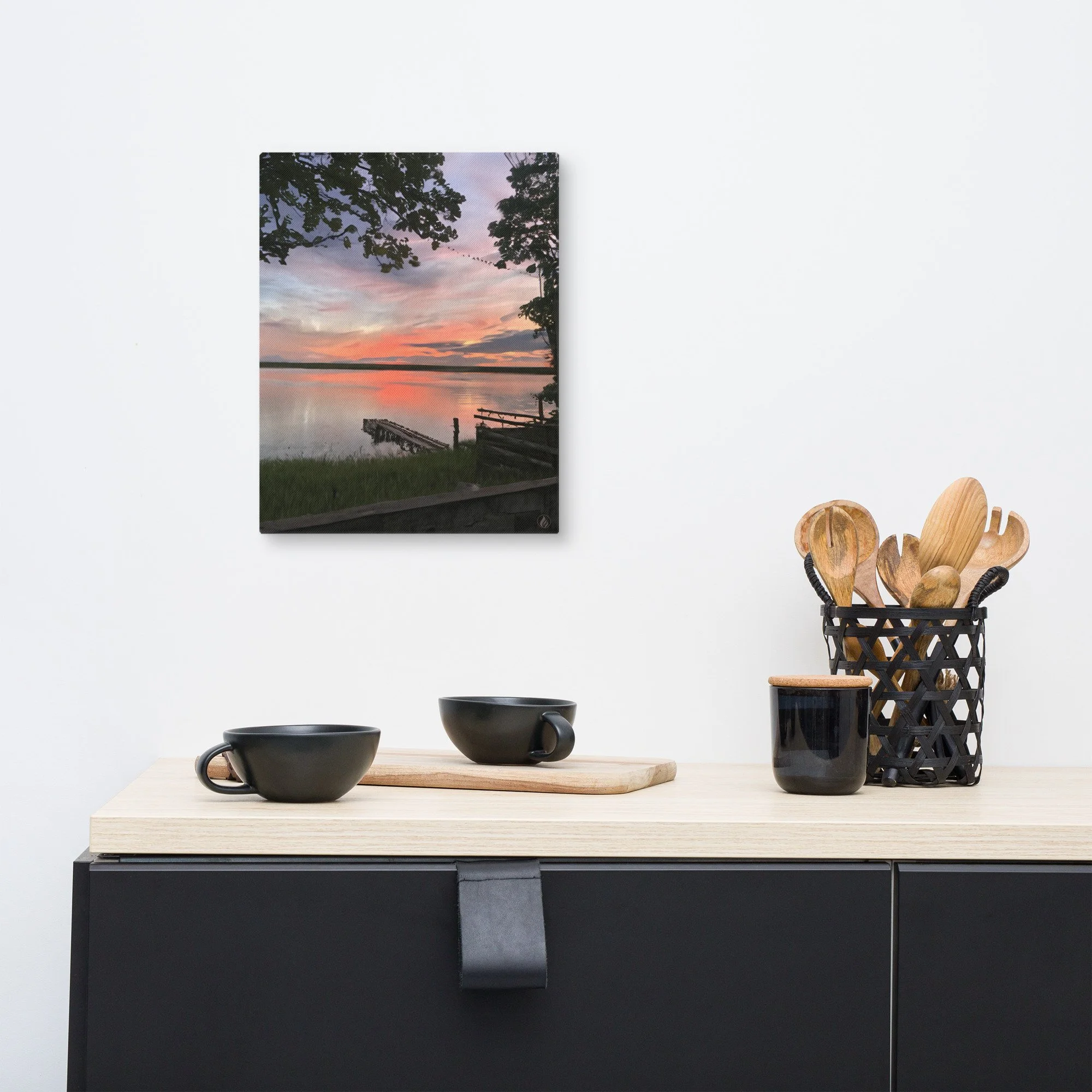 Landscape Canvas Wall Art – Lake Wateree Sunset – Southern Dock & Pink ...