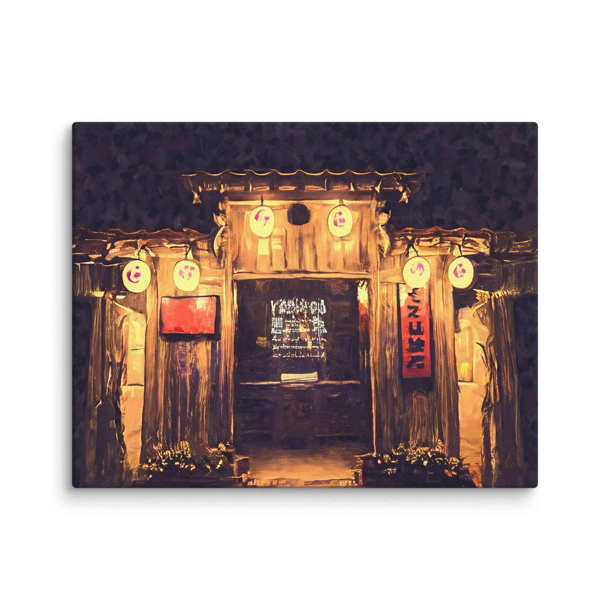 Okinawa Canvas Art – Murasaki Mura Passage – Lantern‑Lit Storefront & Village Night Scene – Modern Cultural Decor