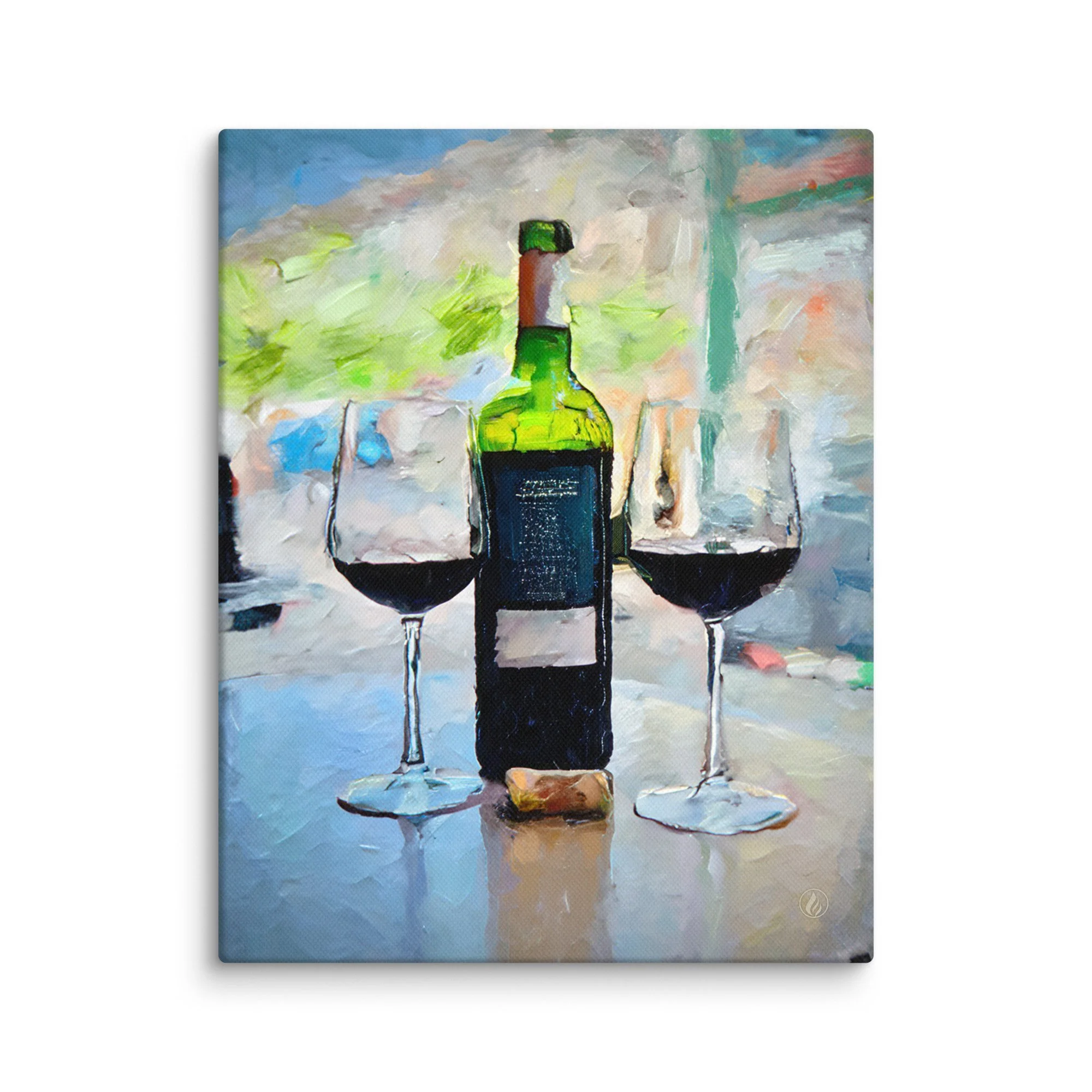 Still Life Canvas Art – BORDEAUX – Wine Bottle & Glasses – Modern Intimate Decor