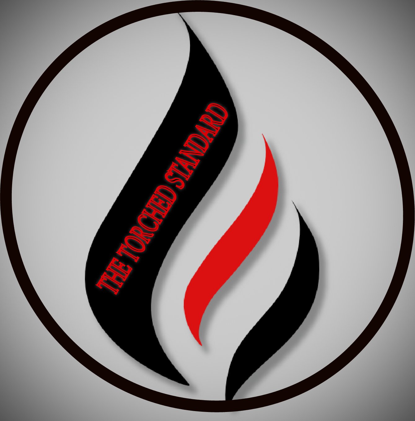 A logo with black and red flames surrounding a black and gray background, with the text "THE TORCHED STANDARD" written across the black flame.