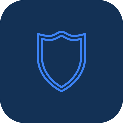Icon of a shield outline in blue on a dark background.