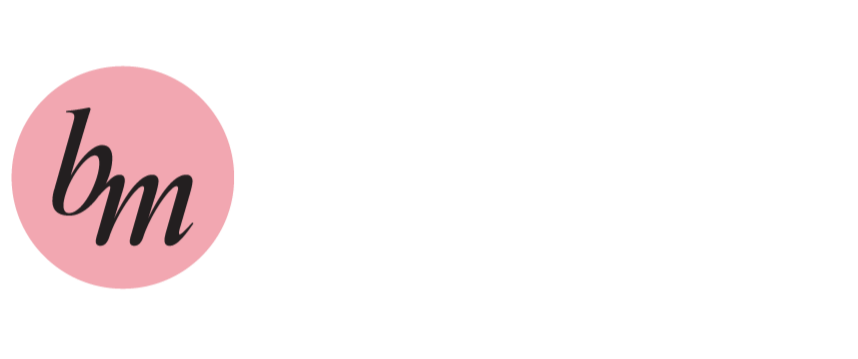 Logo with pink circle containing black initials 'bm' next to the text 'better marketing company' in black and white. Better Marketing Company