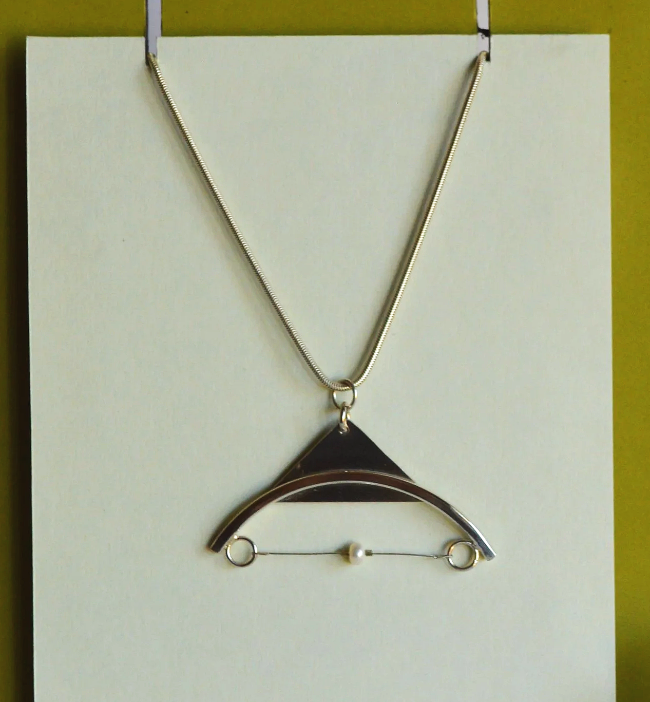 Crane Necklace with Suspended Pearl