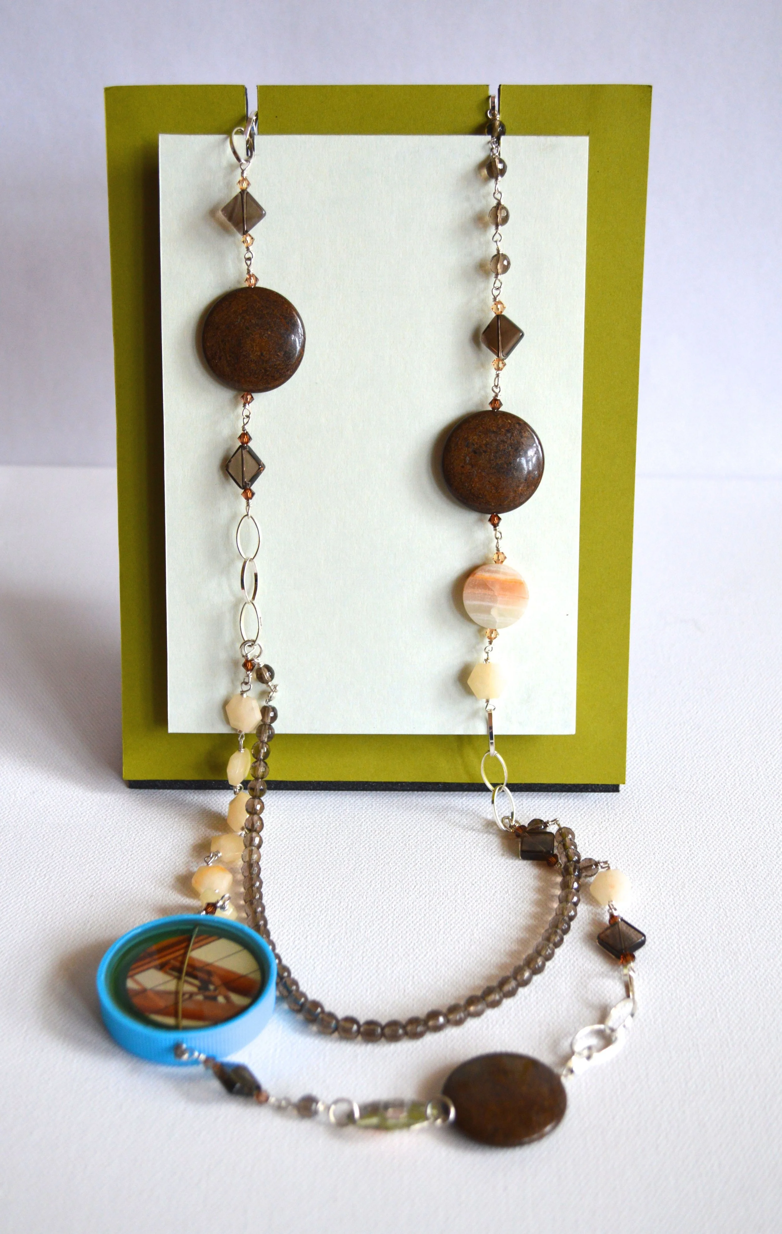 Recycled Crane Bronze Jasper and Smokey Quartz Necklace
