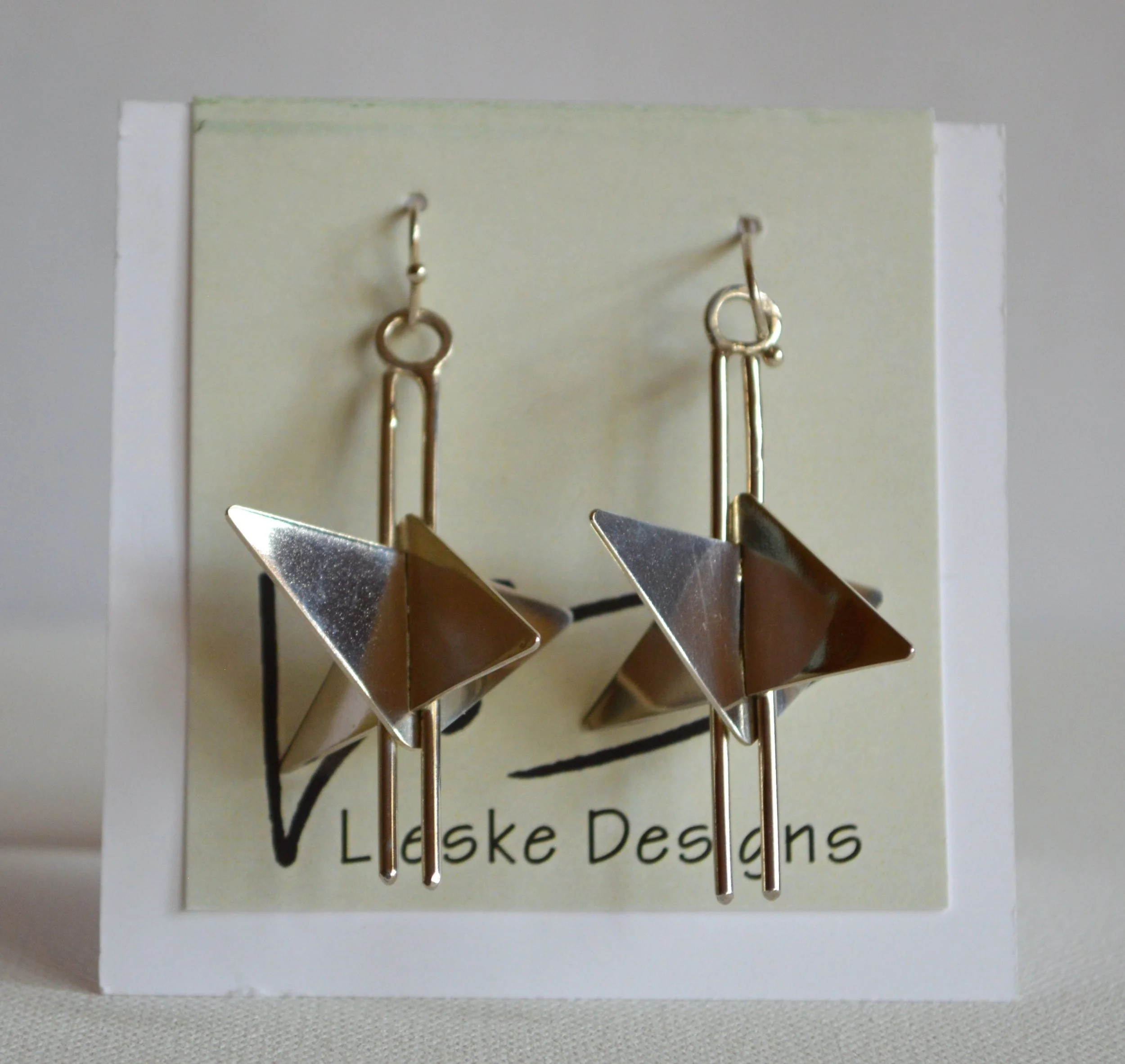 Crane Triangle Earrings with wire lines