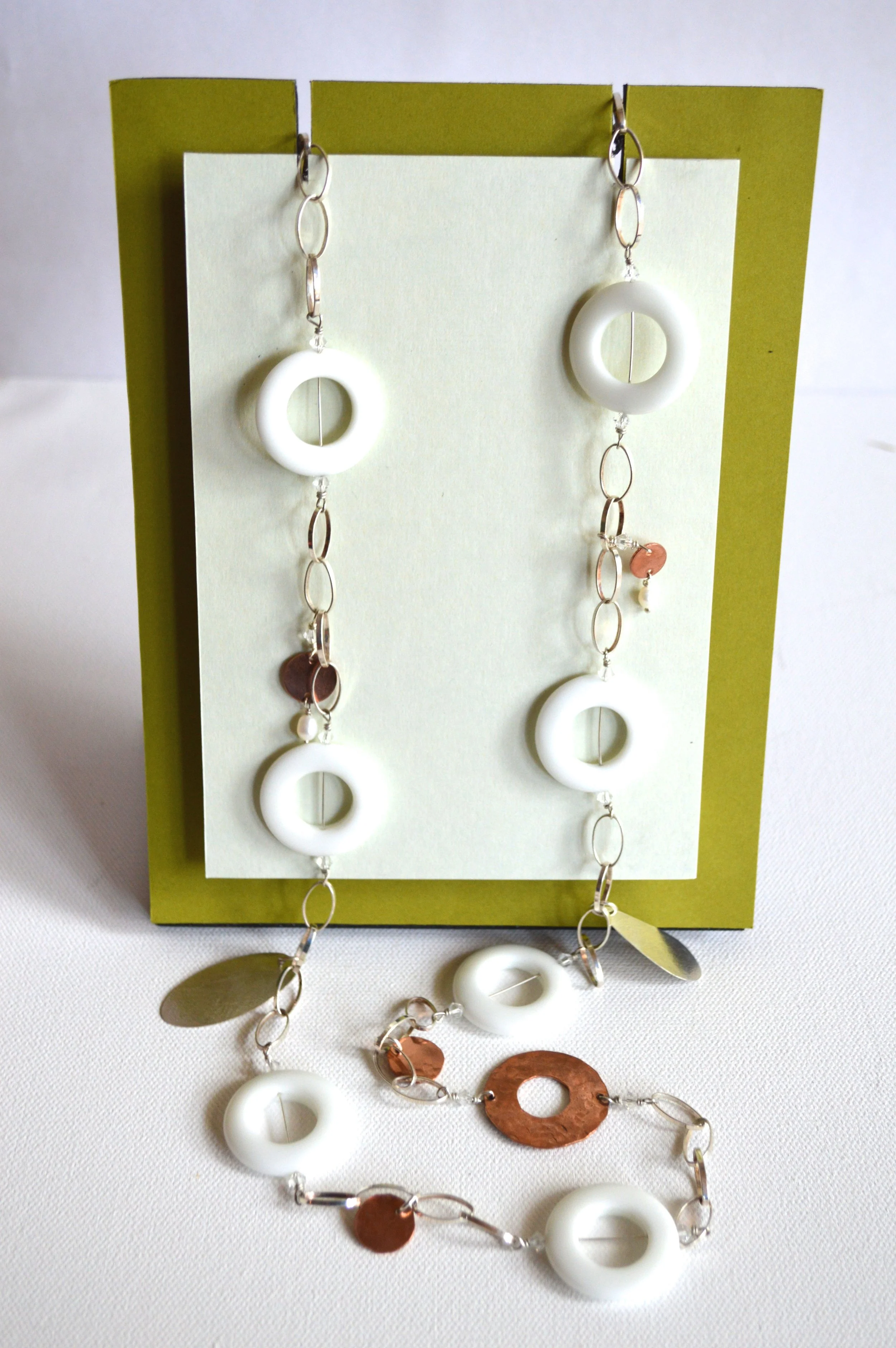 White Jade with Silver Copper Dangle Necklace