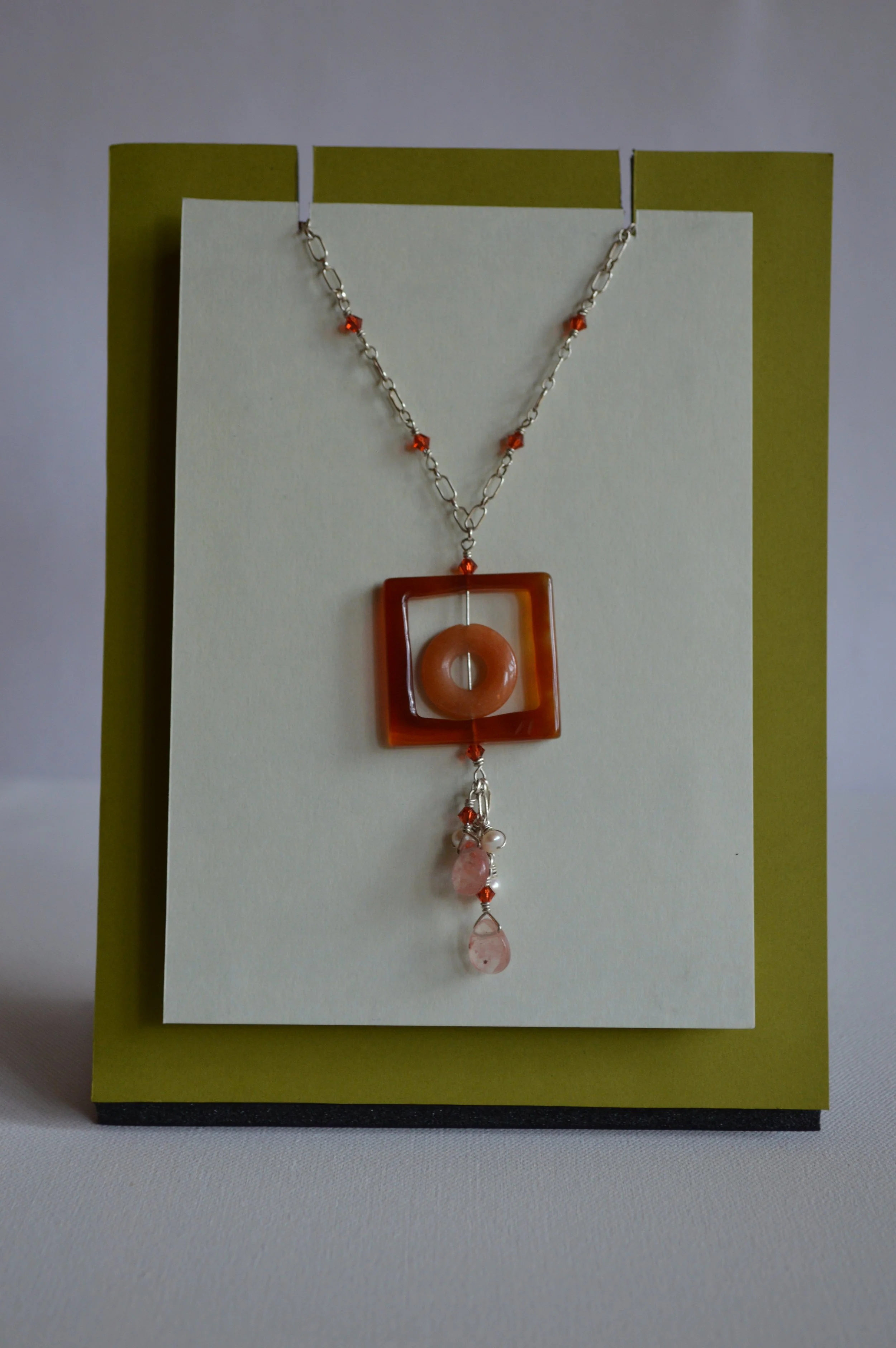 Carnelian Square Drop Pendant Necklace