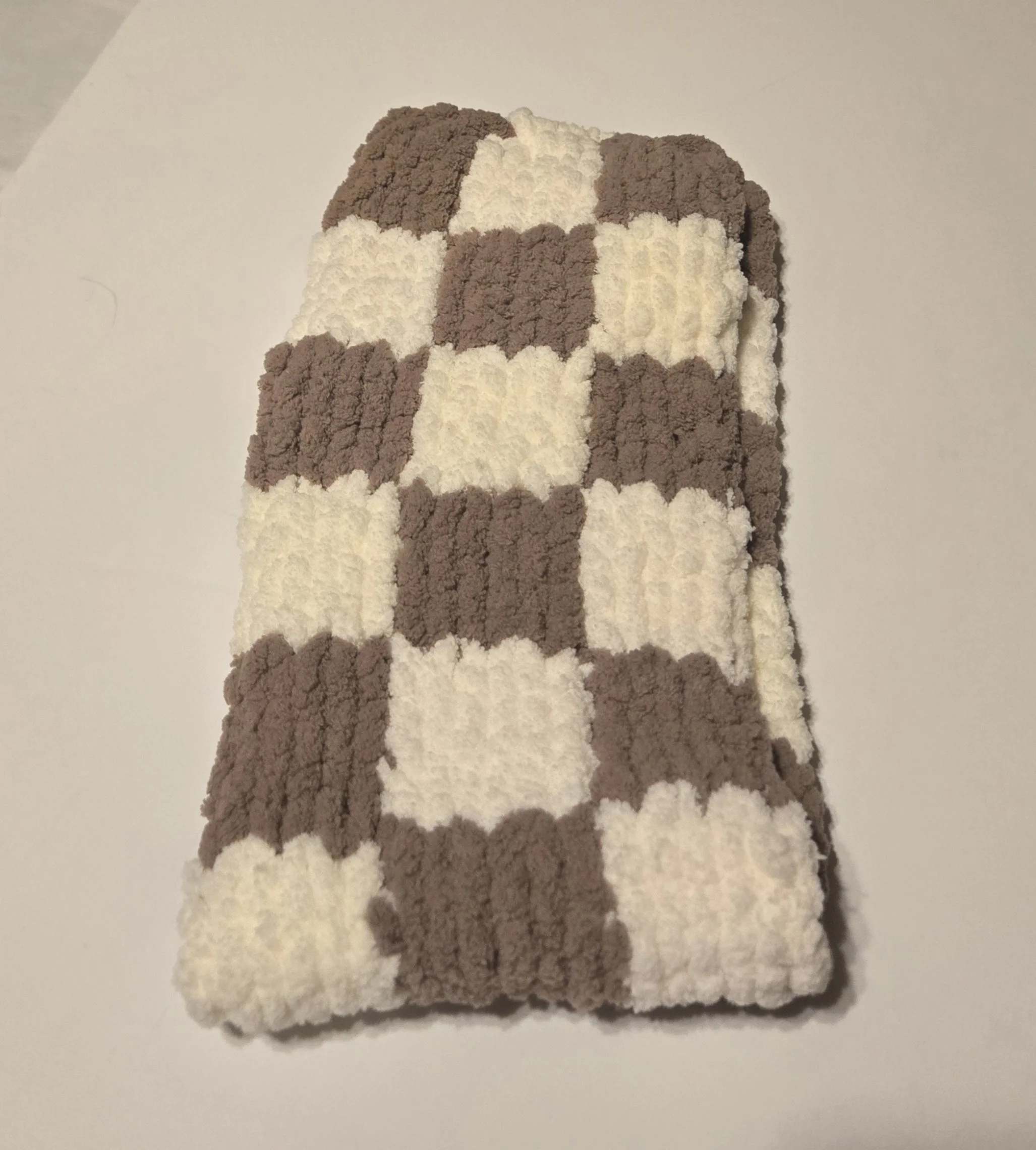 28 inch Cream/Brown Checkered Infinity Scarf