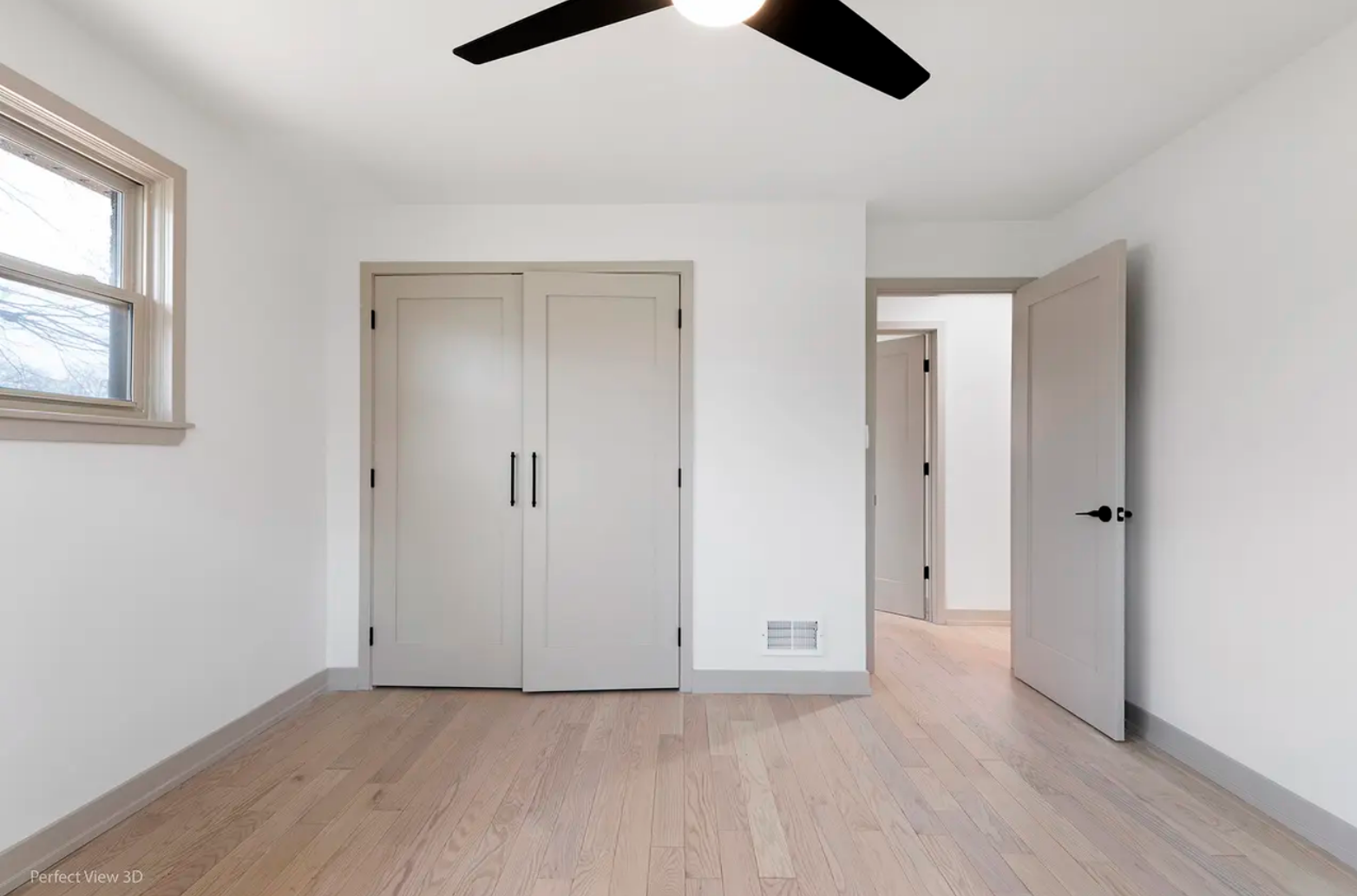 full home interior design and renovation in scandinavian minimal style with white oak floors, white oak cabinets, white quartz countertops and full quartz backsplash, appliance selection, lighting plans and schedules, arched hallway entries, front do