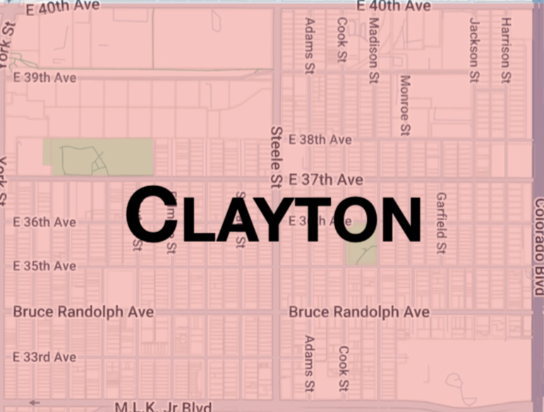Map Boundaries of Clayton Neighborhood in zip code 80205