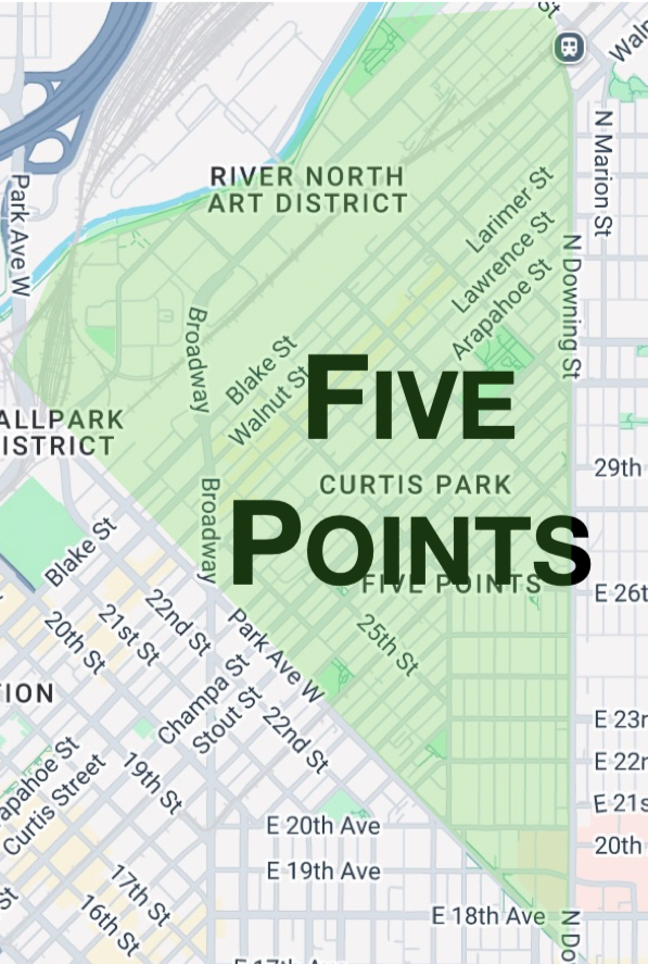 Map Boundaries of Five Points Neighborhood in zip code 80205