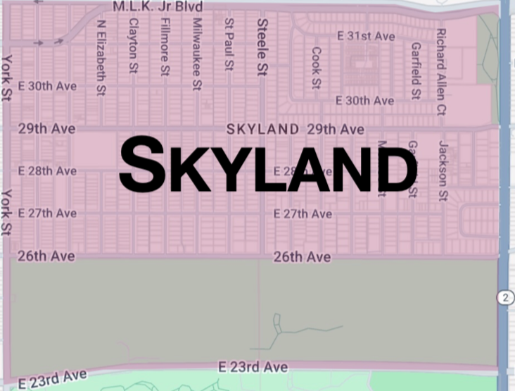 Map Boundaries of Skyland Neighborhood in zip code 80205