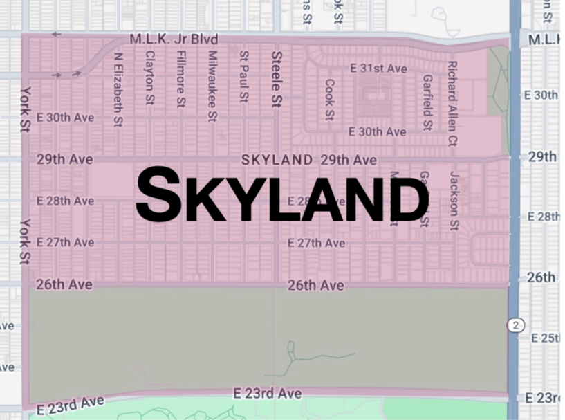 Map Boundaries of Skyland Neighborhood in zip code 80205