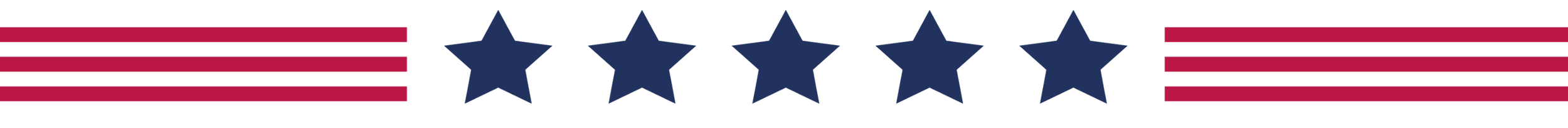 Five blue stars in a row with three red horizontal stripes on the left and right sides.