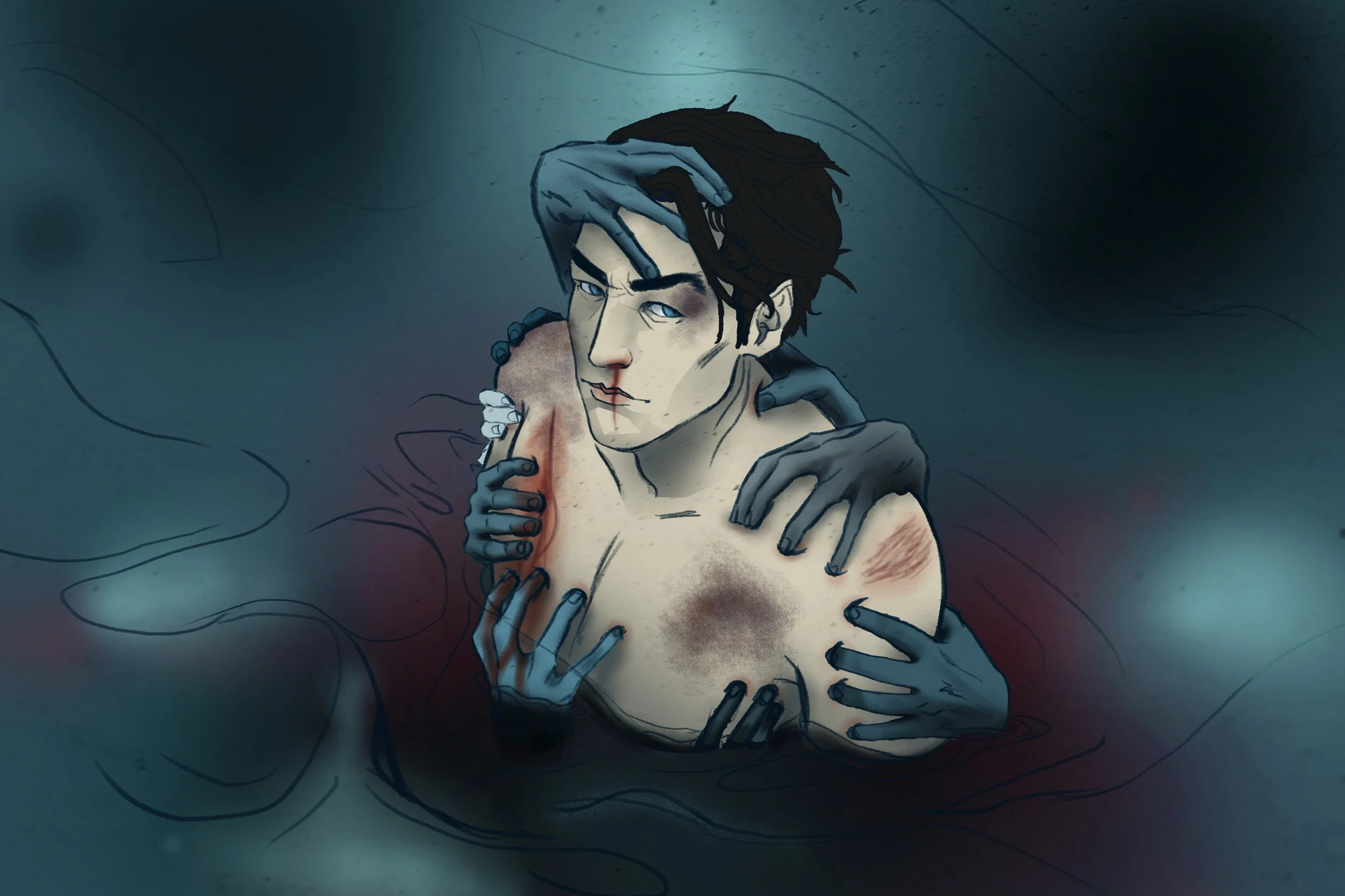  Title:  Lives Lost  
 Media:  Photoshop 
 Notes:  Personal piece. Namor from Marvel Comics with the theme “horror”.