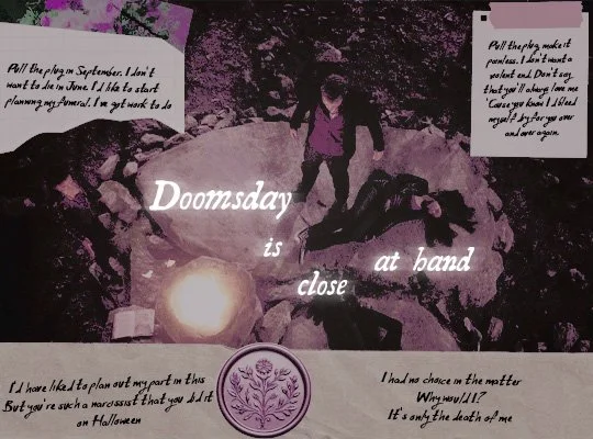  Title:  Doomsday 
 Media:  Photoshop 
 Notes:  Personal piece. Collage based on Elena Gilbert from the  The Vampire Diaries  and the the song  Doomsday  by Lizzy McAlpine.