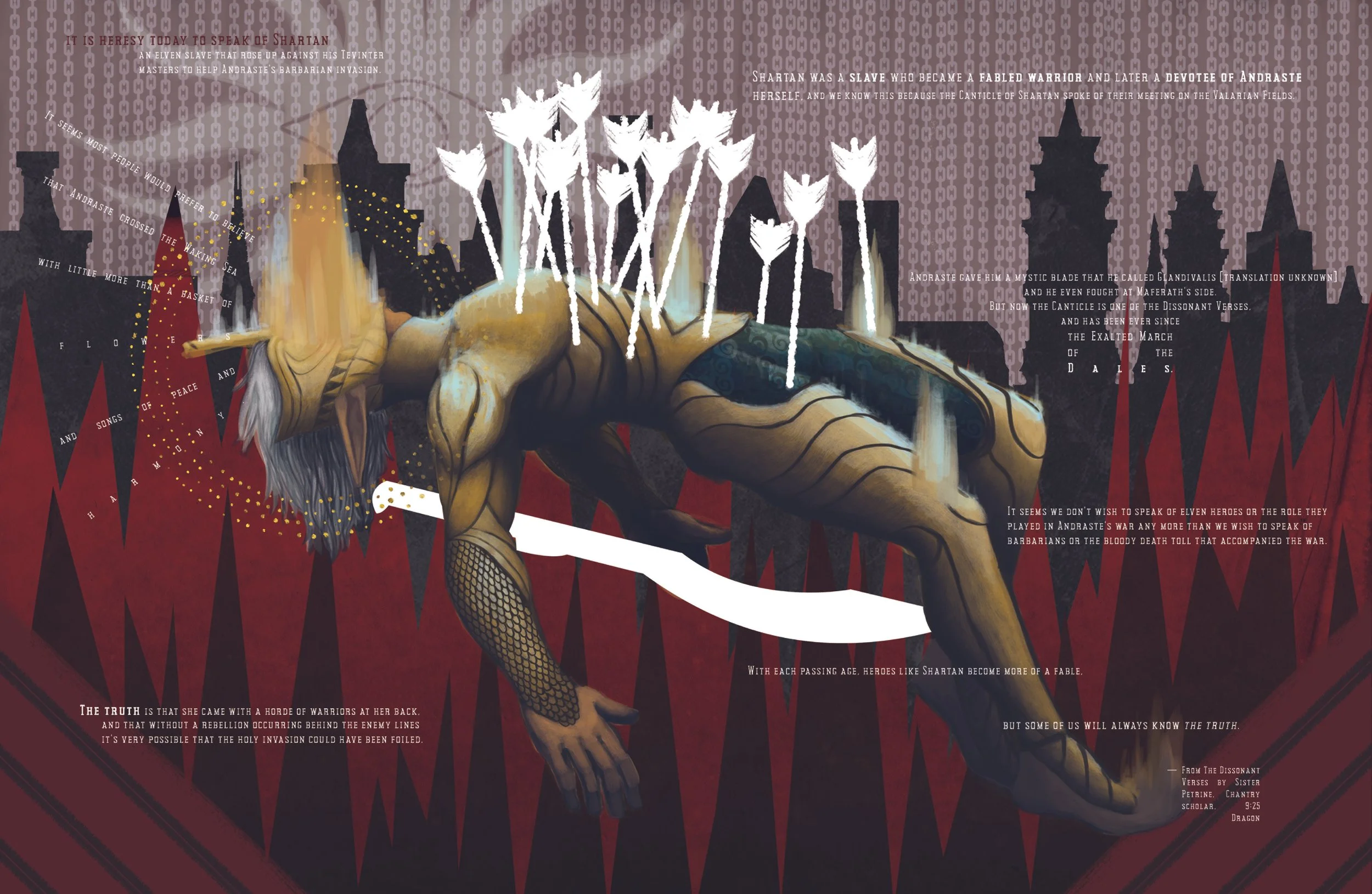  Title:  The Canticle of Shartan 
 Media:  Photoshop 
 Notes:  Illustration for the Dragon Age Codex Zine.