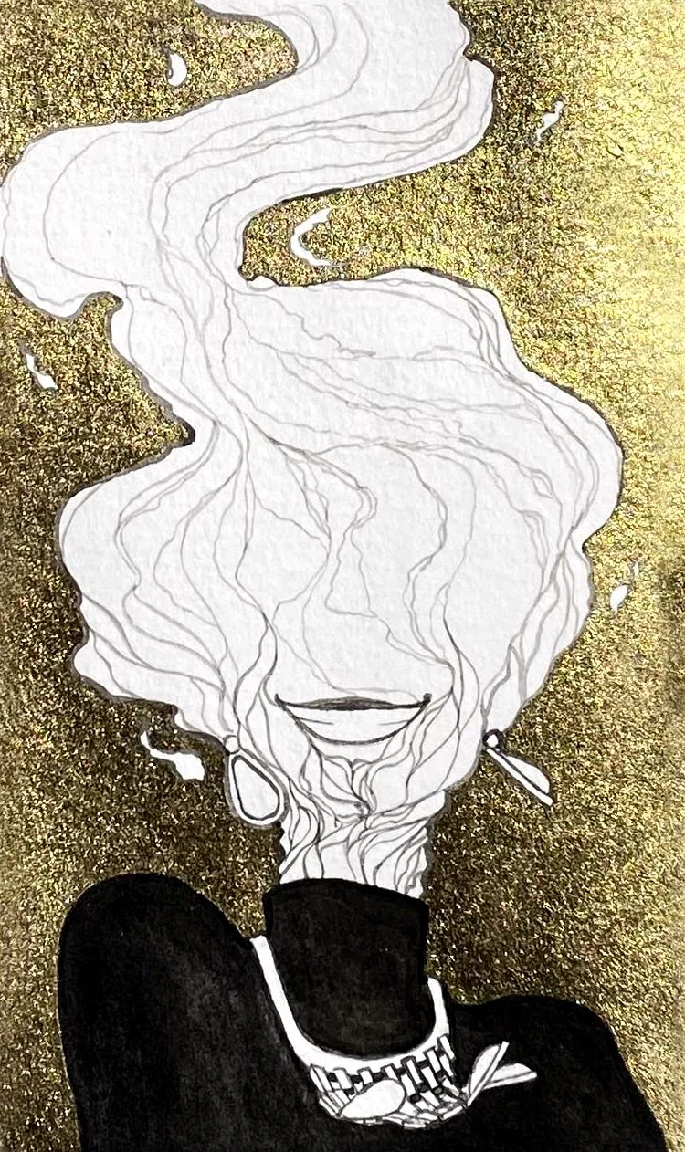  Title:  Candle Jack 
 Media:  Black ink, gold pigment, brush 
 Notes:  Personal Piece.