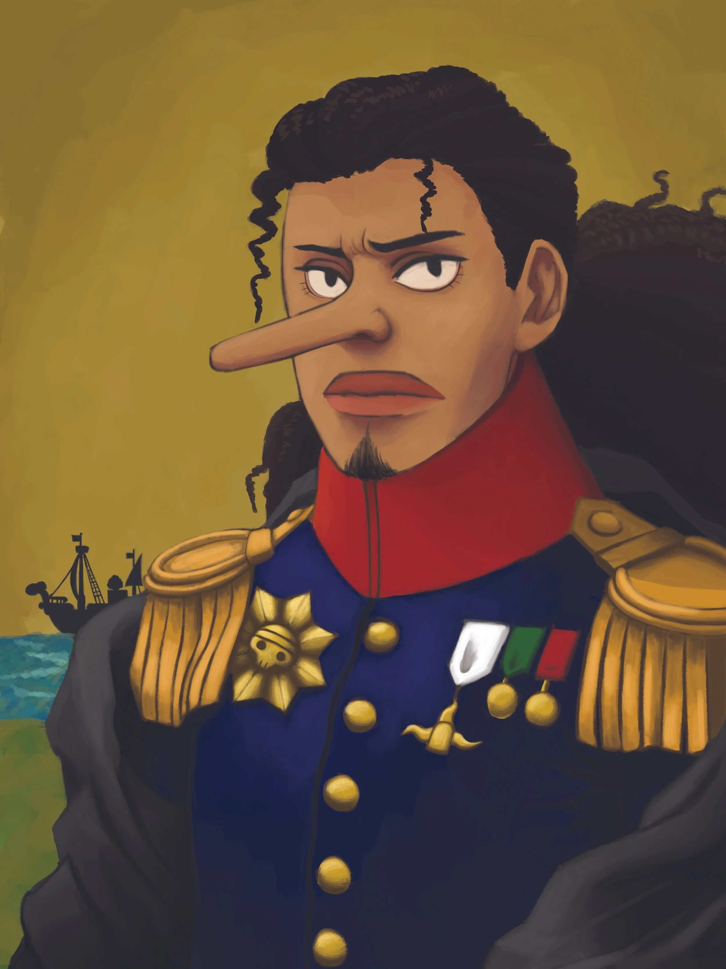 Title:  The Great Admiral Ussop 
 Media:  Photoshop 
 Notes:  Poster. Ussop from  One Piece .
