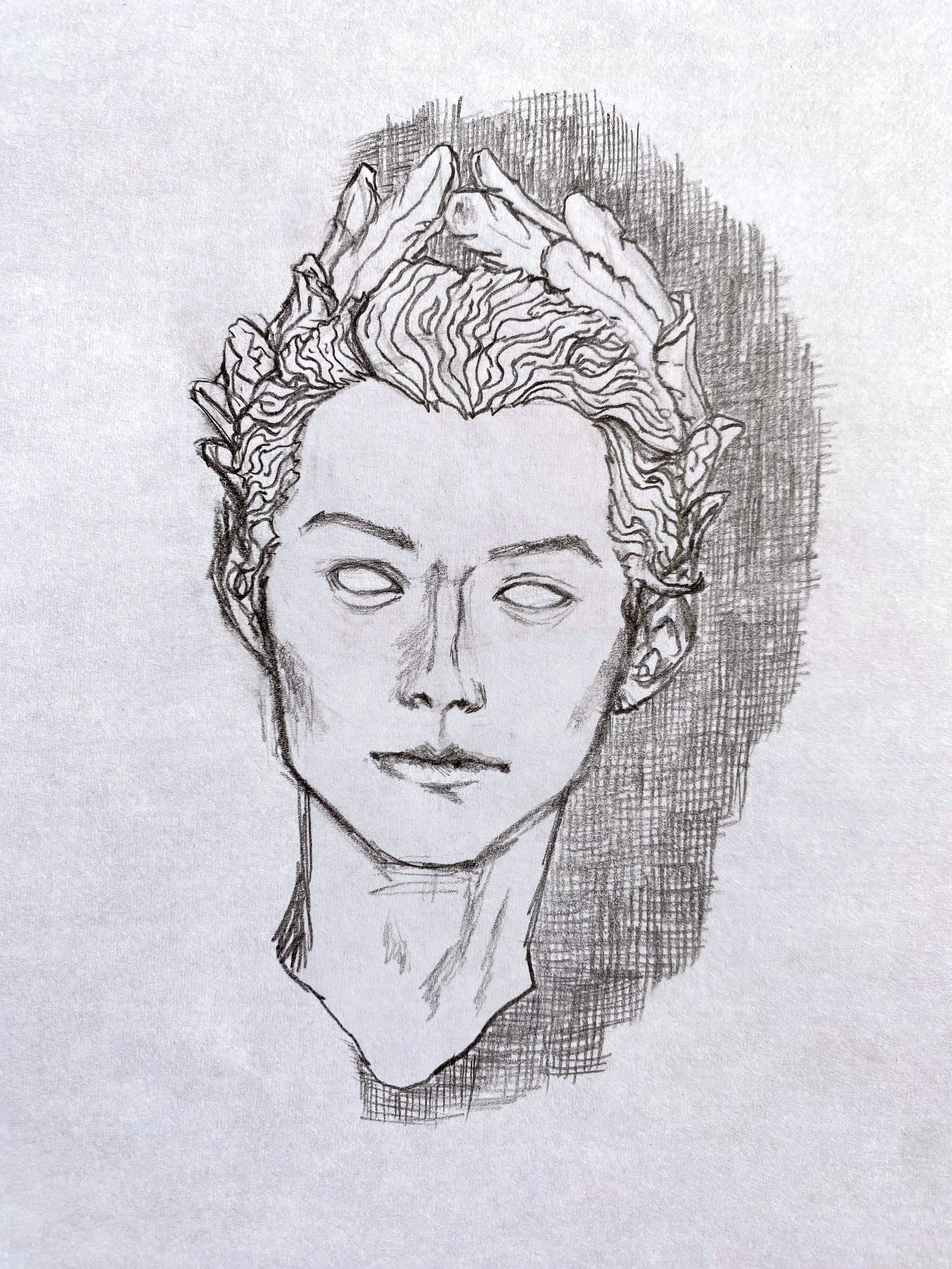  Title:  The Idol 
 Media:  Pencil 
 Notes:  Personal piece. Based on the H.P. Lovecraft story  The Temple .