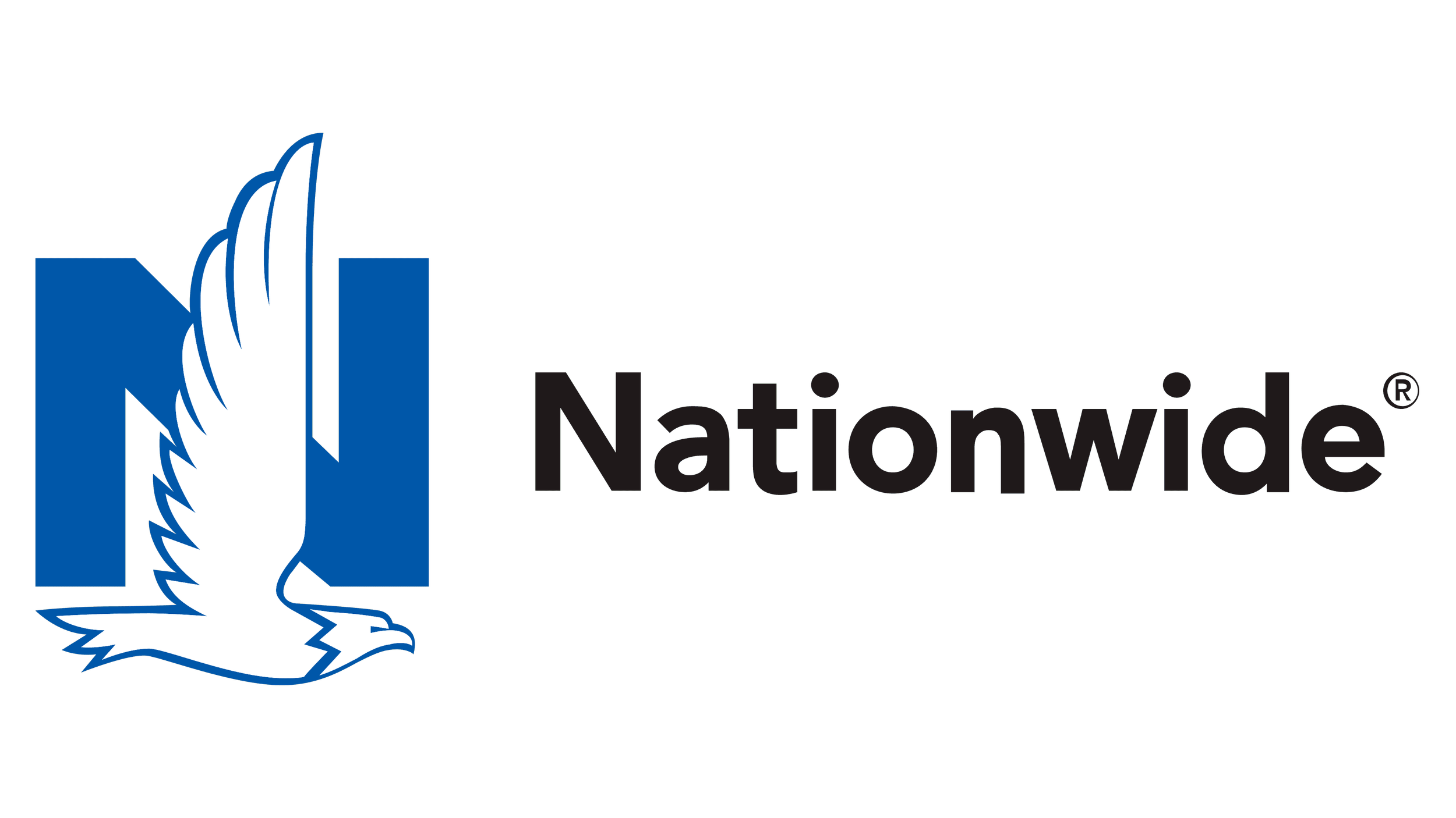 Nationwide logo featuring a stylized eagle with open wings in front of a blue rectangle, and the word 'Nationwide' in black text.