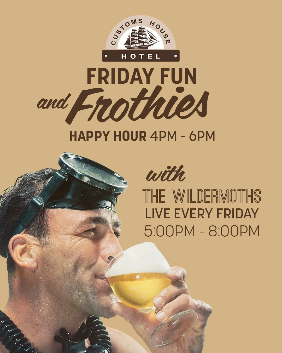 Friday Frothies Happy Hour 4-6pm with the Wildermoths live every Friday.