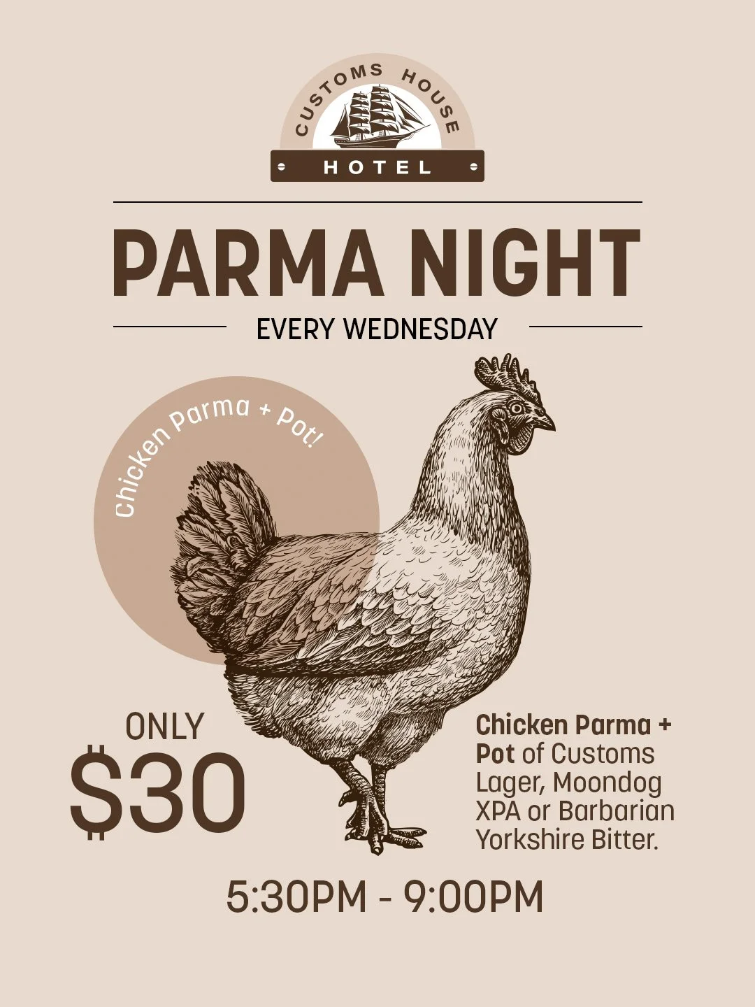 Image of chicken. Parma Night