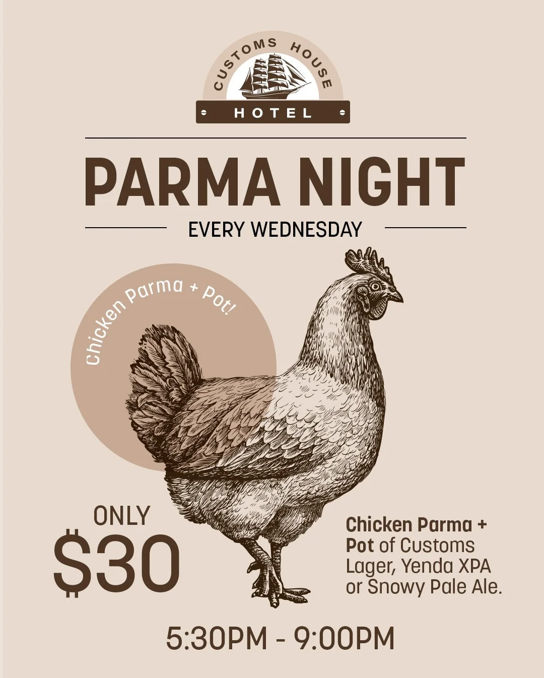Image of chicken. Parma Night