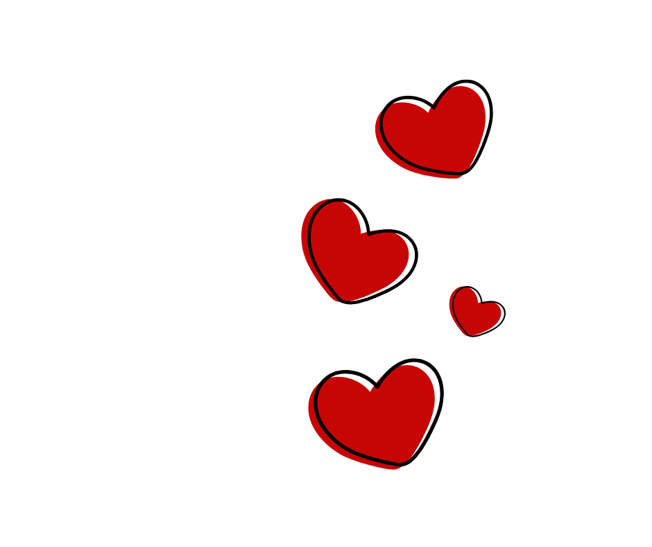 A silhouette of a woman with her hair up, surrounded by multiple red hearts.