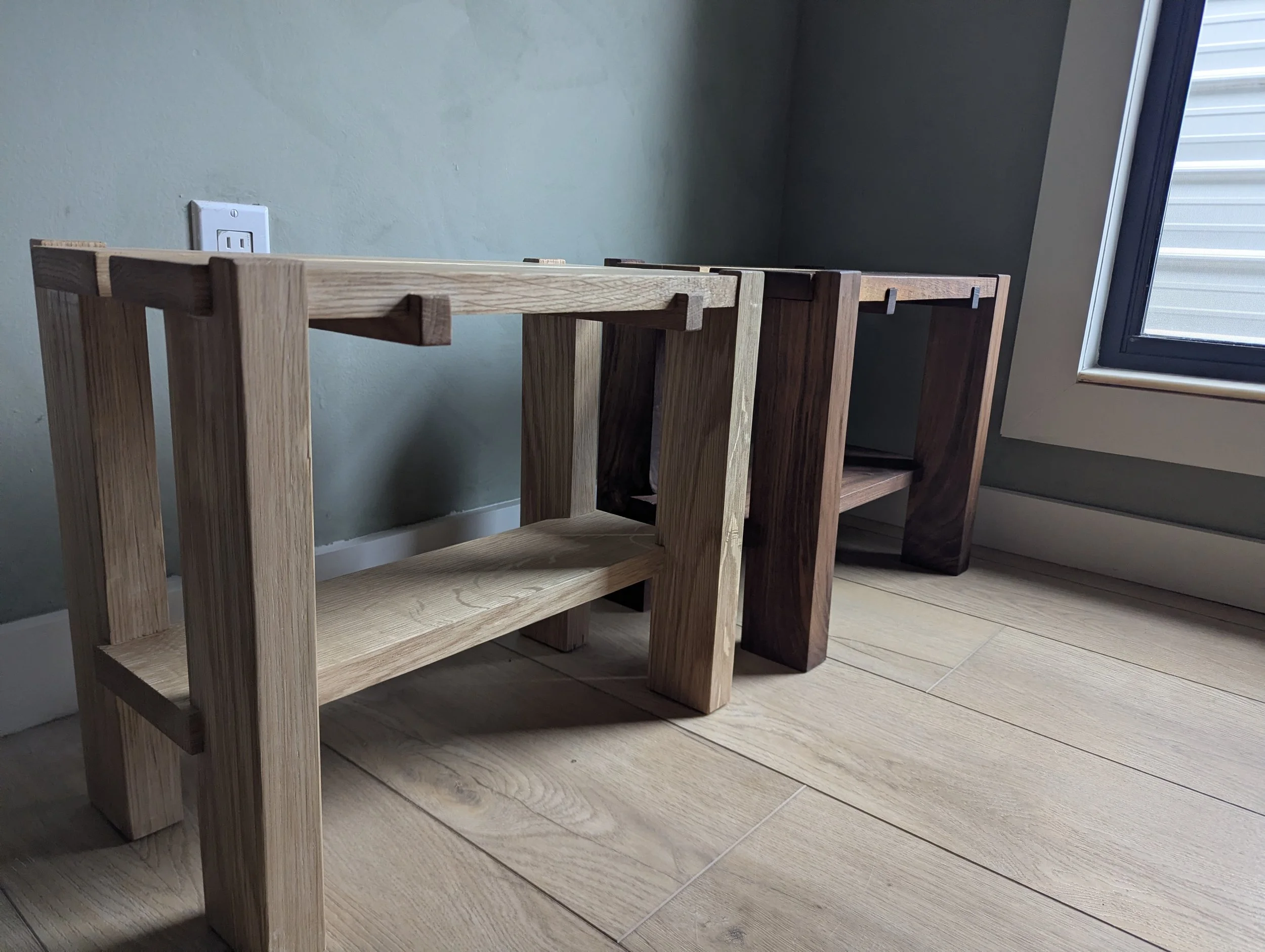 Architectural wooden kitchen stool with exposed joinery
