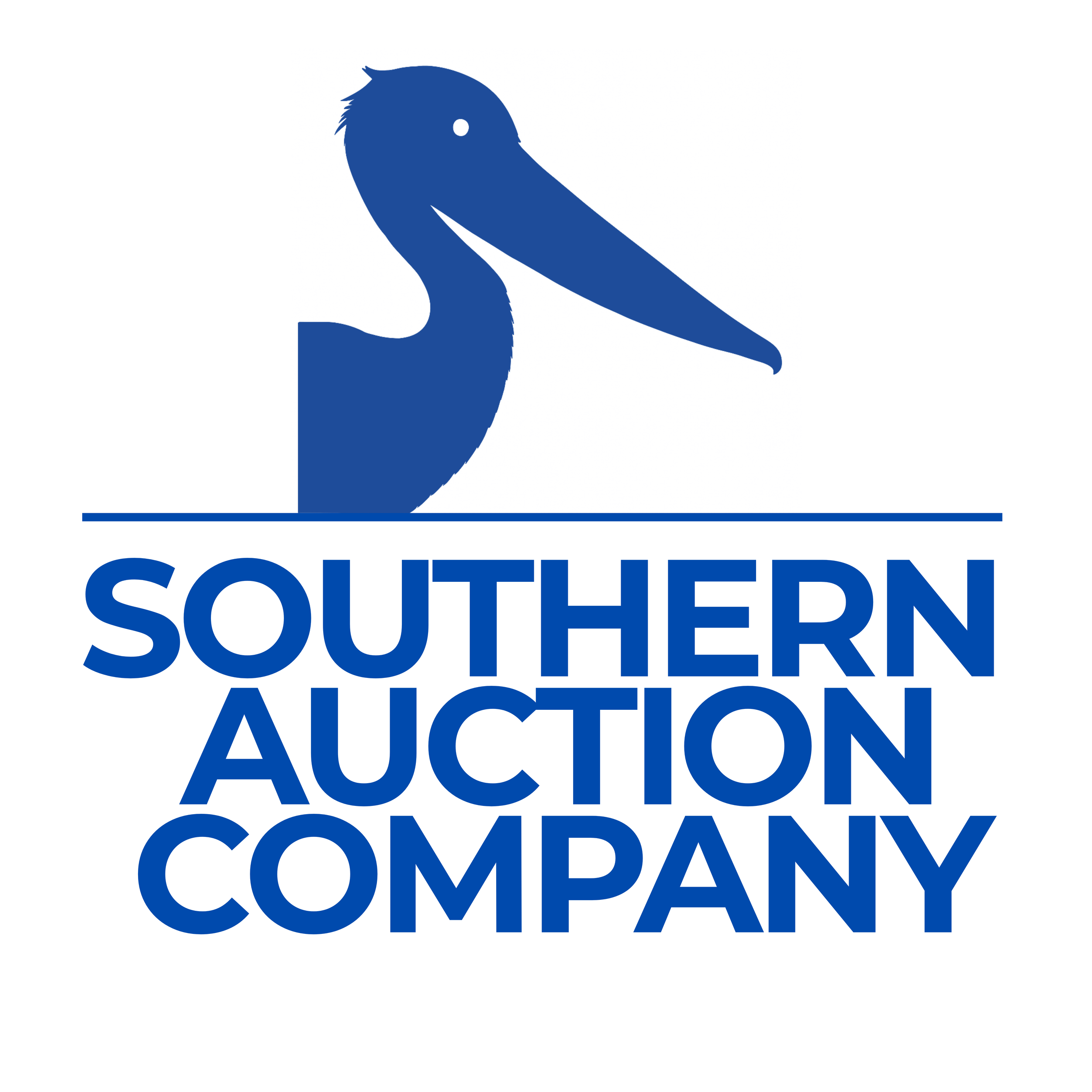 A logo for Southern Auction Company featuring a blue silhouette of a bird, possibly a cardinal, with the name of the company in bold blue letters.