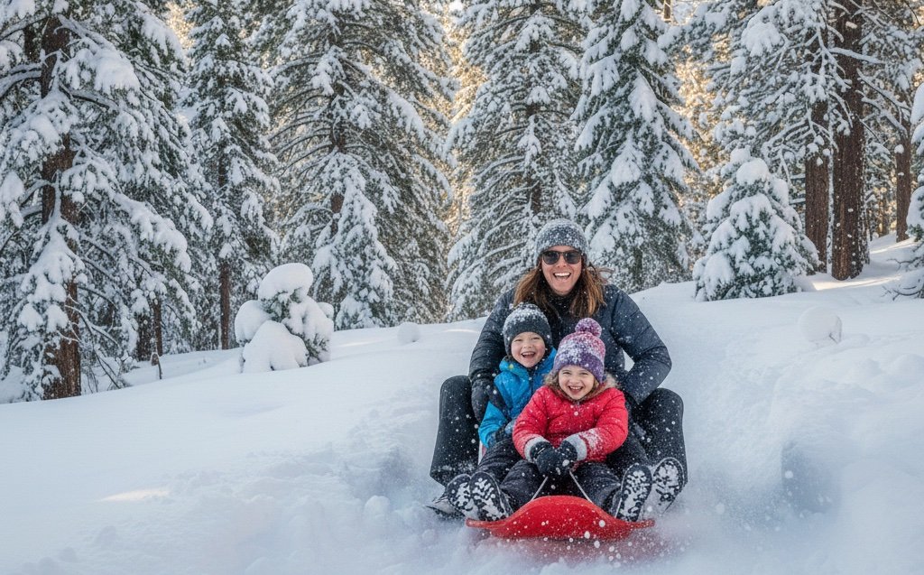 family sledding at lake tahoe