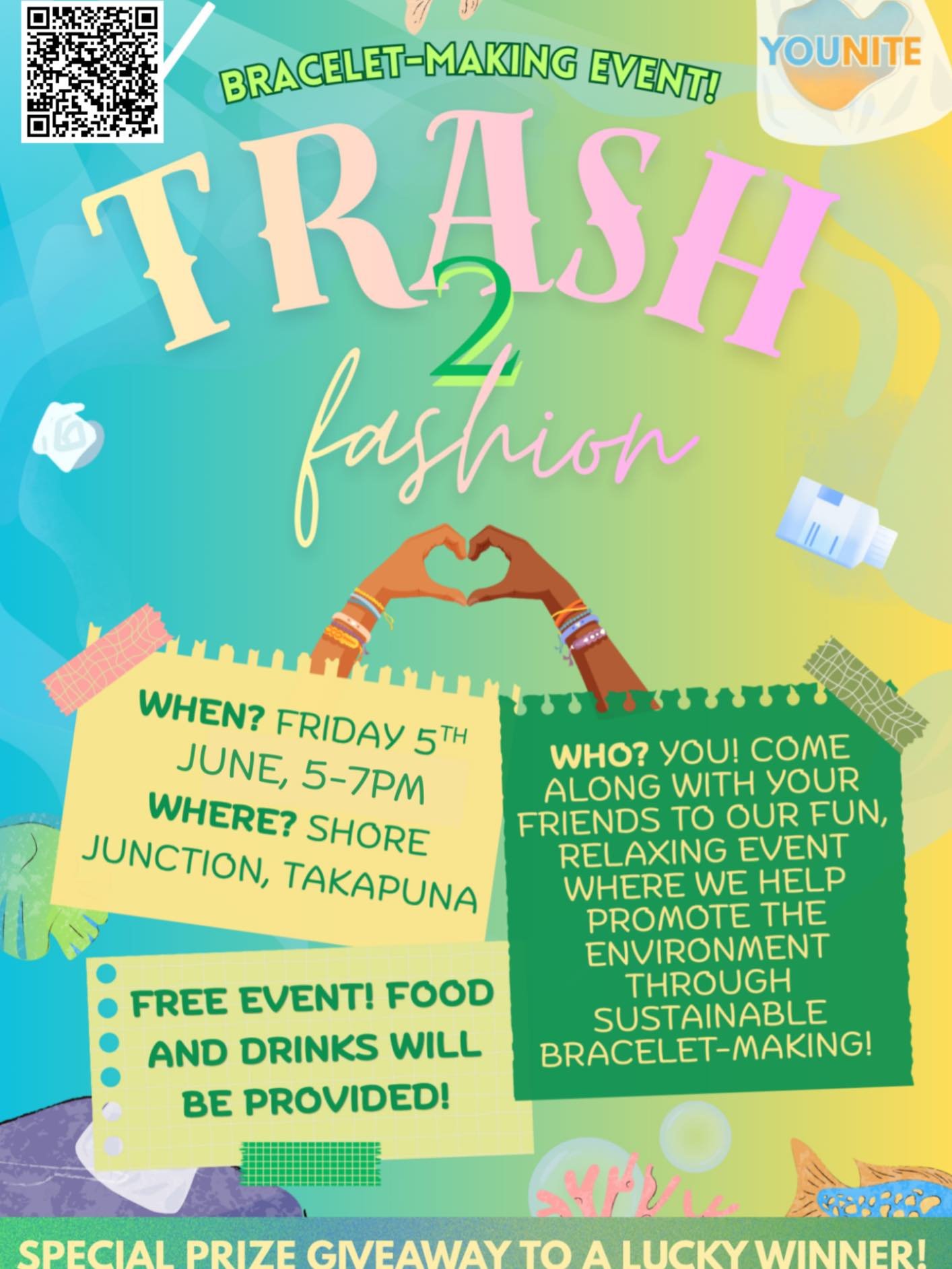 ♻️✨ Younite&rsquo;s &ldquo;Trash to Fashion&rdquo; Night is coming up! ✨♻️

Grab your friends and get creative at our recycled jewellery-making event! Turn everyday recycled materials into cute bracelets and unique accessories while hanging out, list