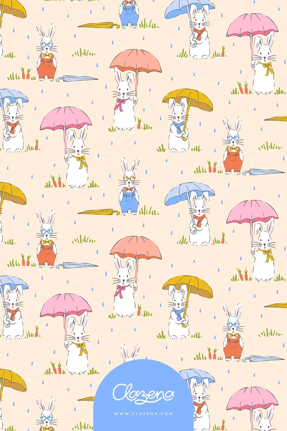 Bunnies with Umbrellas Pattern